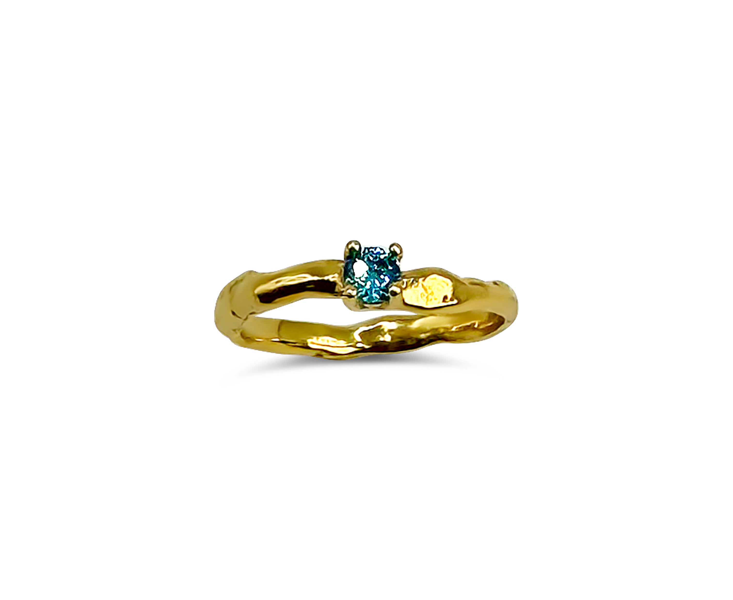 Lava Drift ring w. Blue topaz CZ stone & 18K goldplating