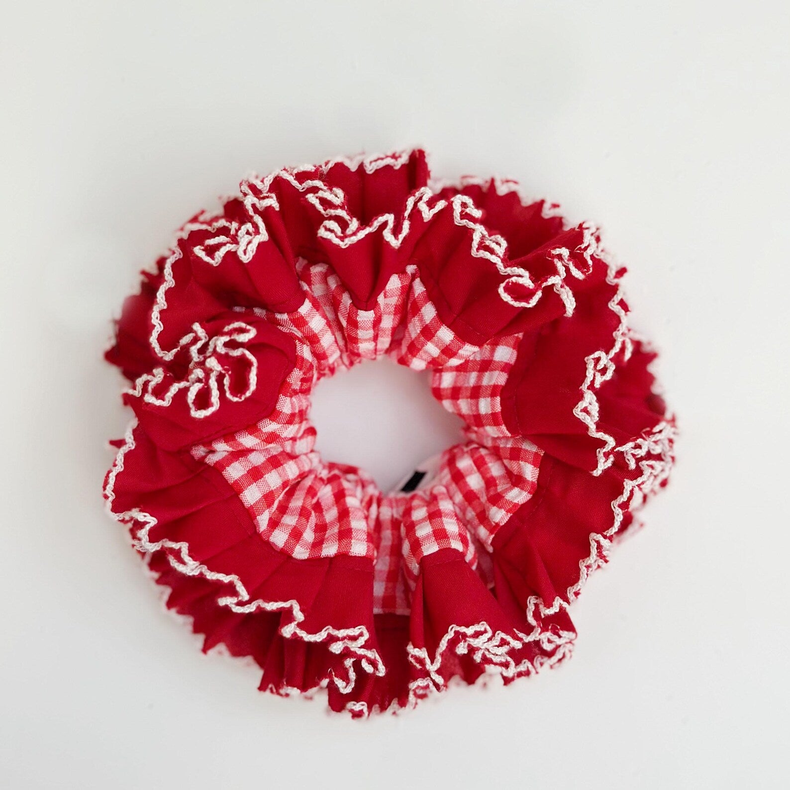 Oversized Red Gingham Scrunchies, Double layer Luxury Scrunchies
