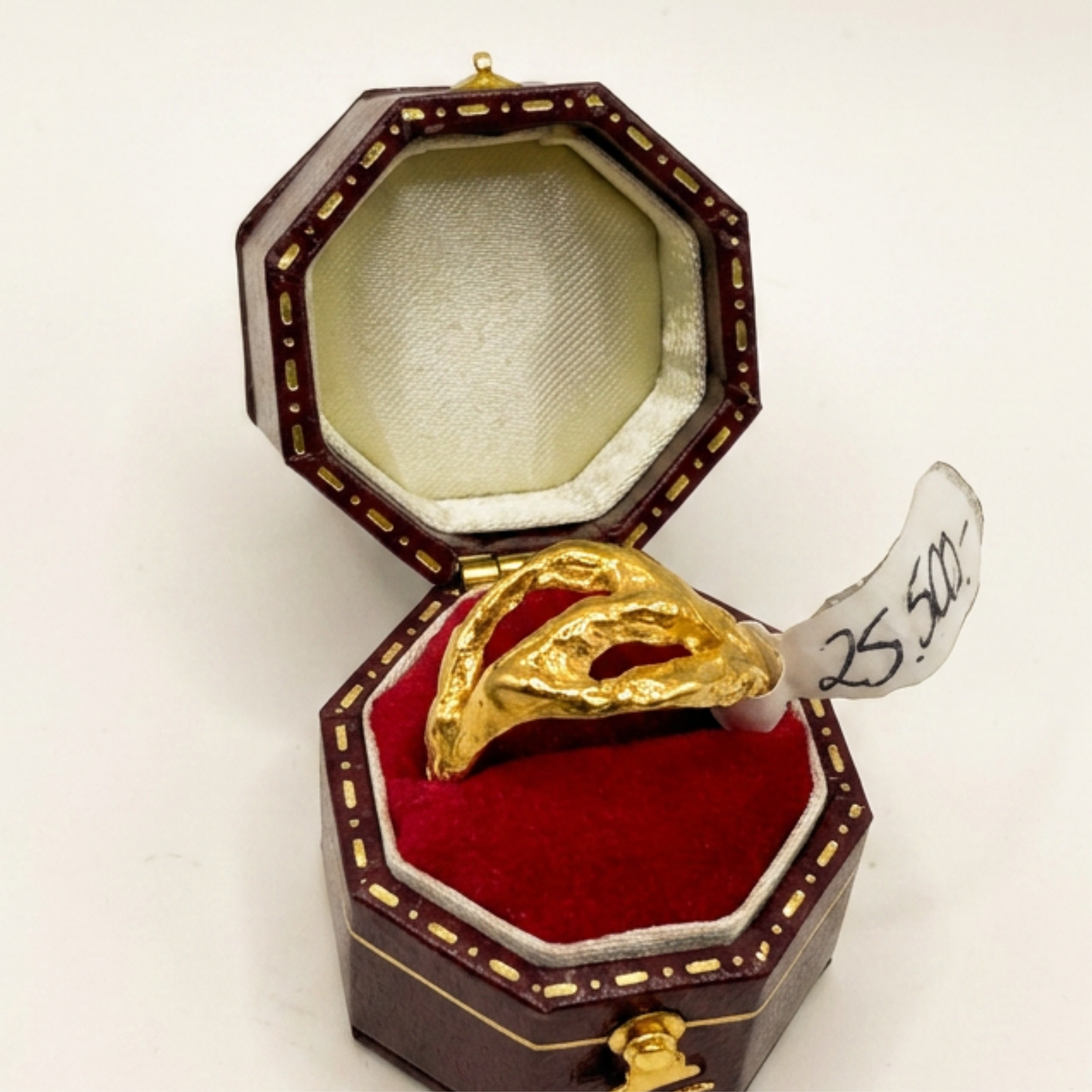 One of a kind ring in recycled silver with 18k gold plating, size 55mm, top view in jewellery box — Lilja Björk Jewellery