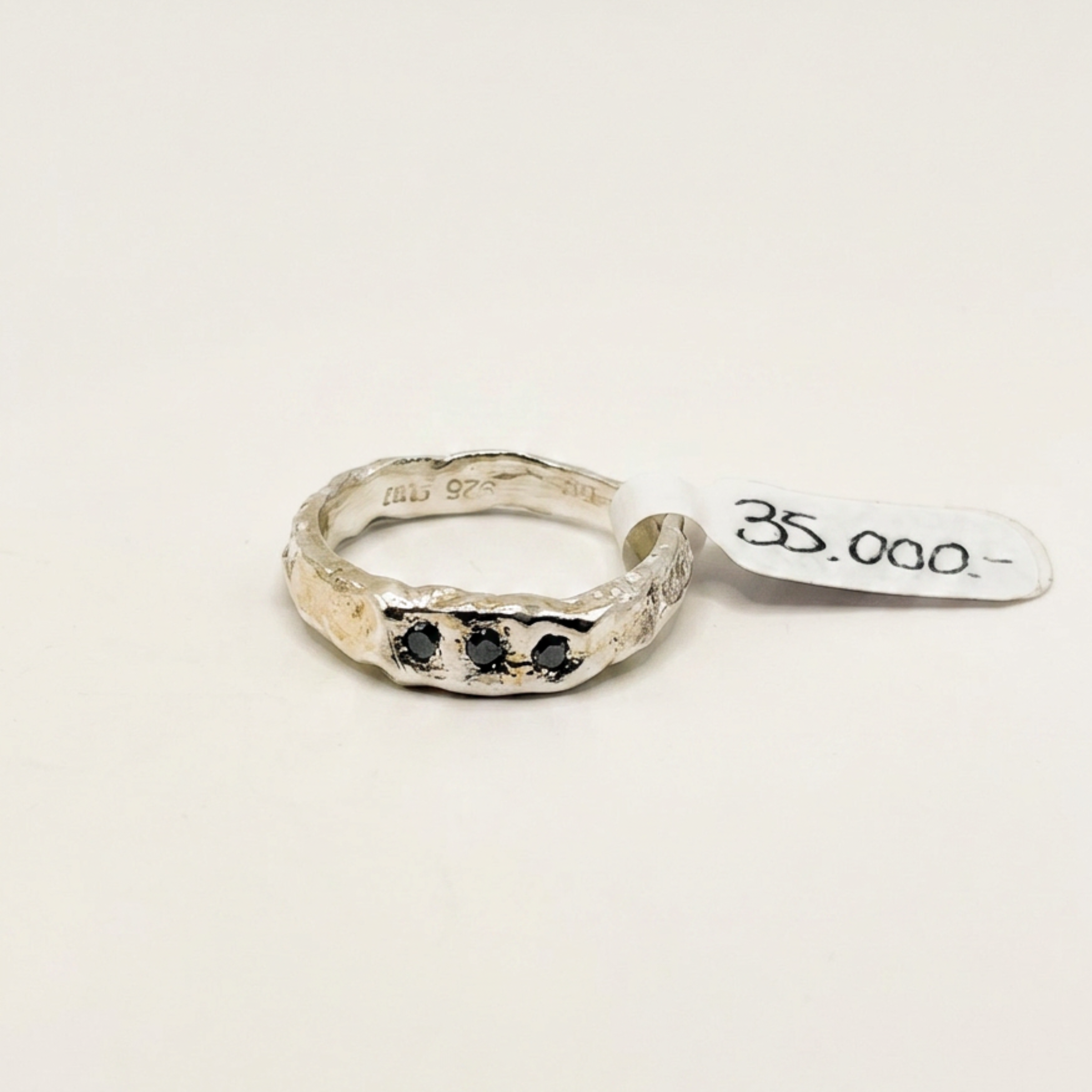 One of a kind recycled silver ring with moissanite stones, size 53.5mm / 6.5 US – Lilja Björk Jewellery