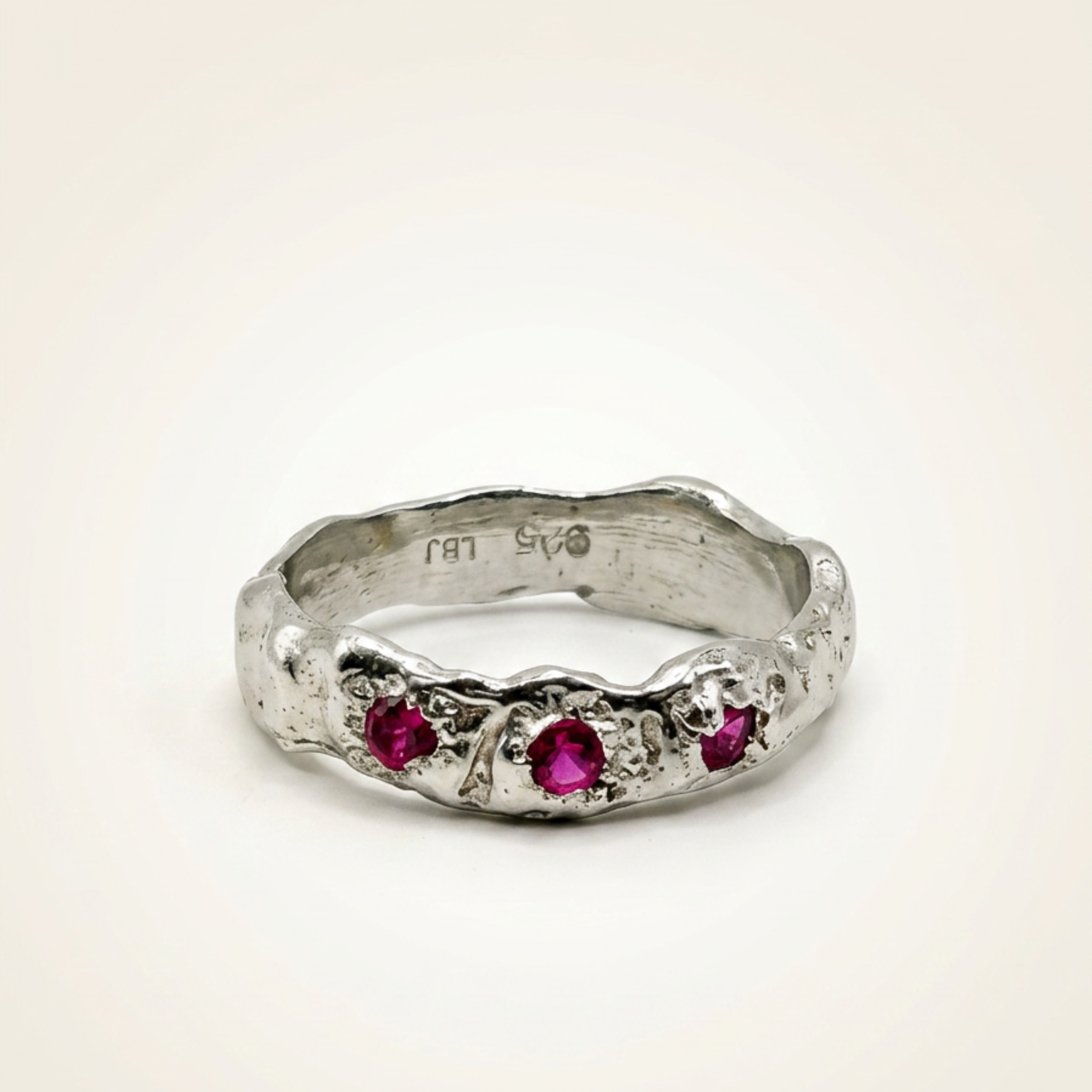 One of a kind recycled silver ring with pink zirconium stones, size 53mm / 6 US – Lilja Björk Jewellery