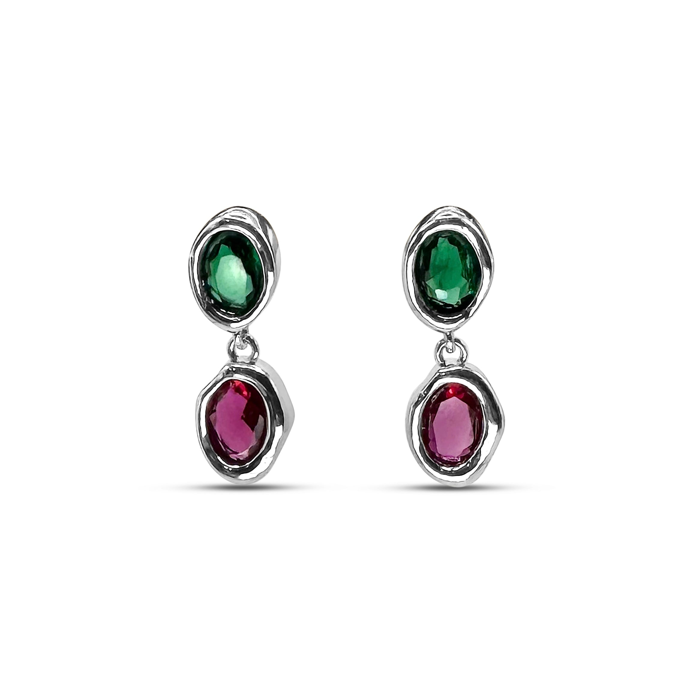 Elara earrings green & red stones