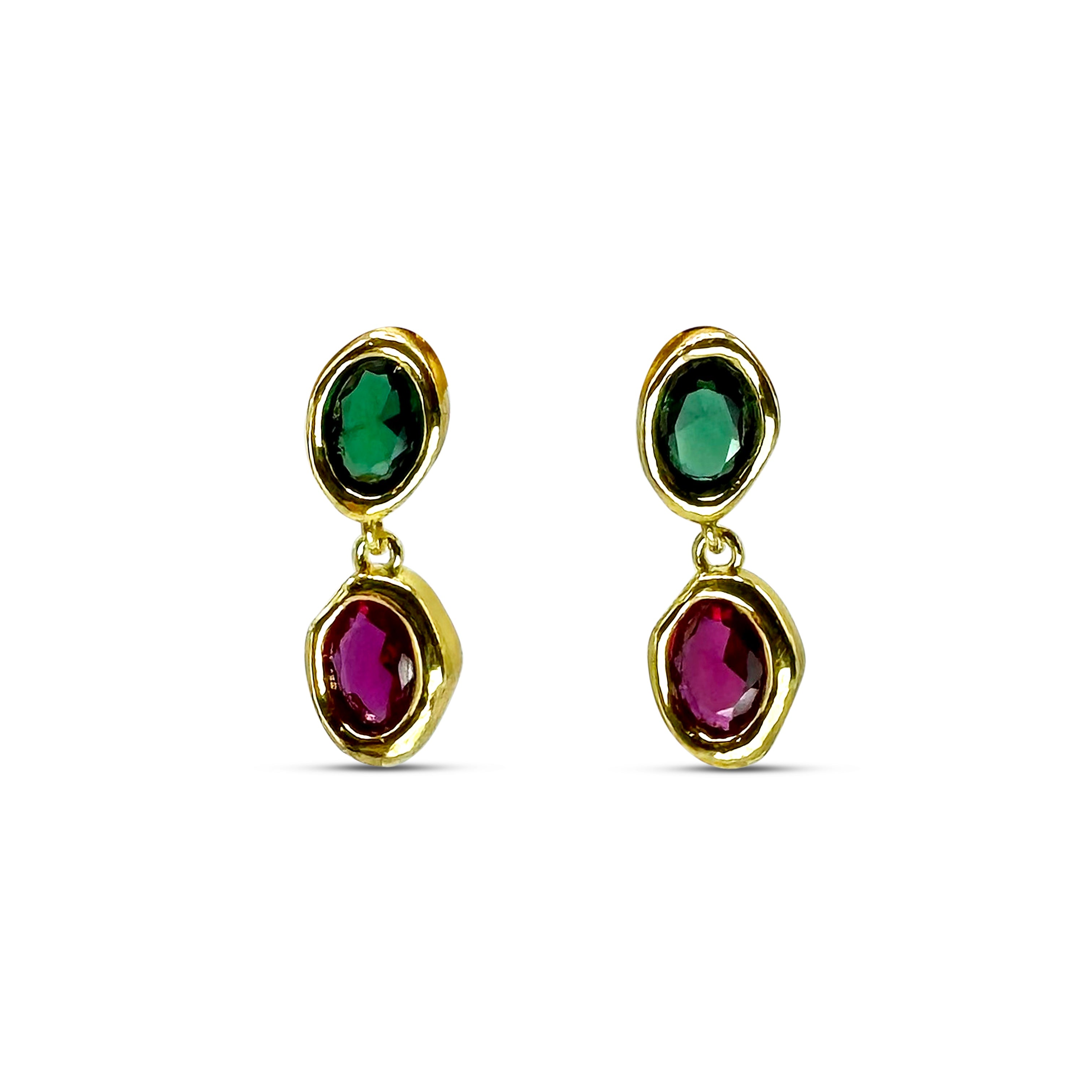 Elara earrings green w. 14K goldplating