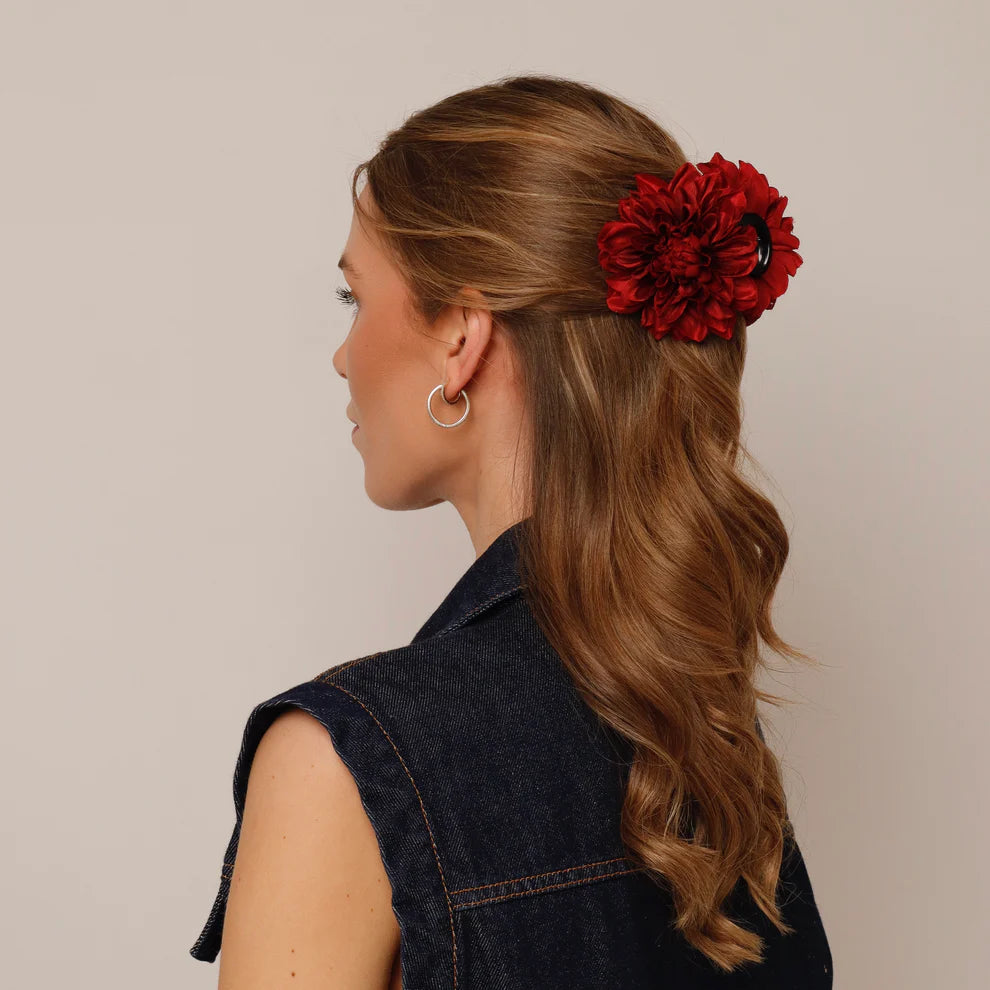 Small dahlia hair clip - BURGUNDY