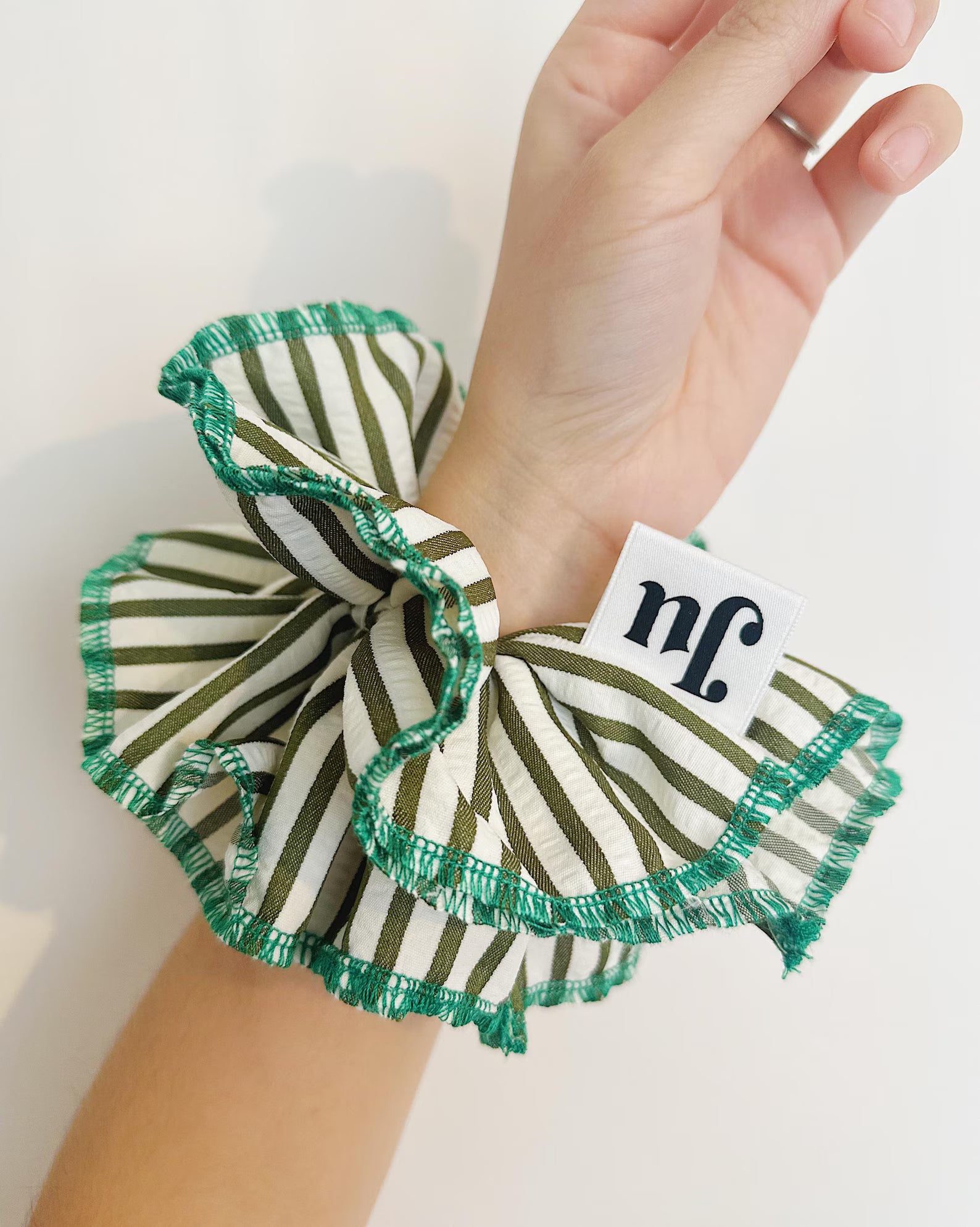 Statement Green Stripe Scrunchies
