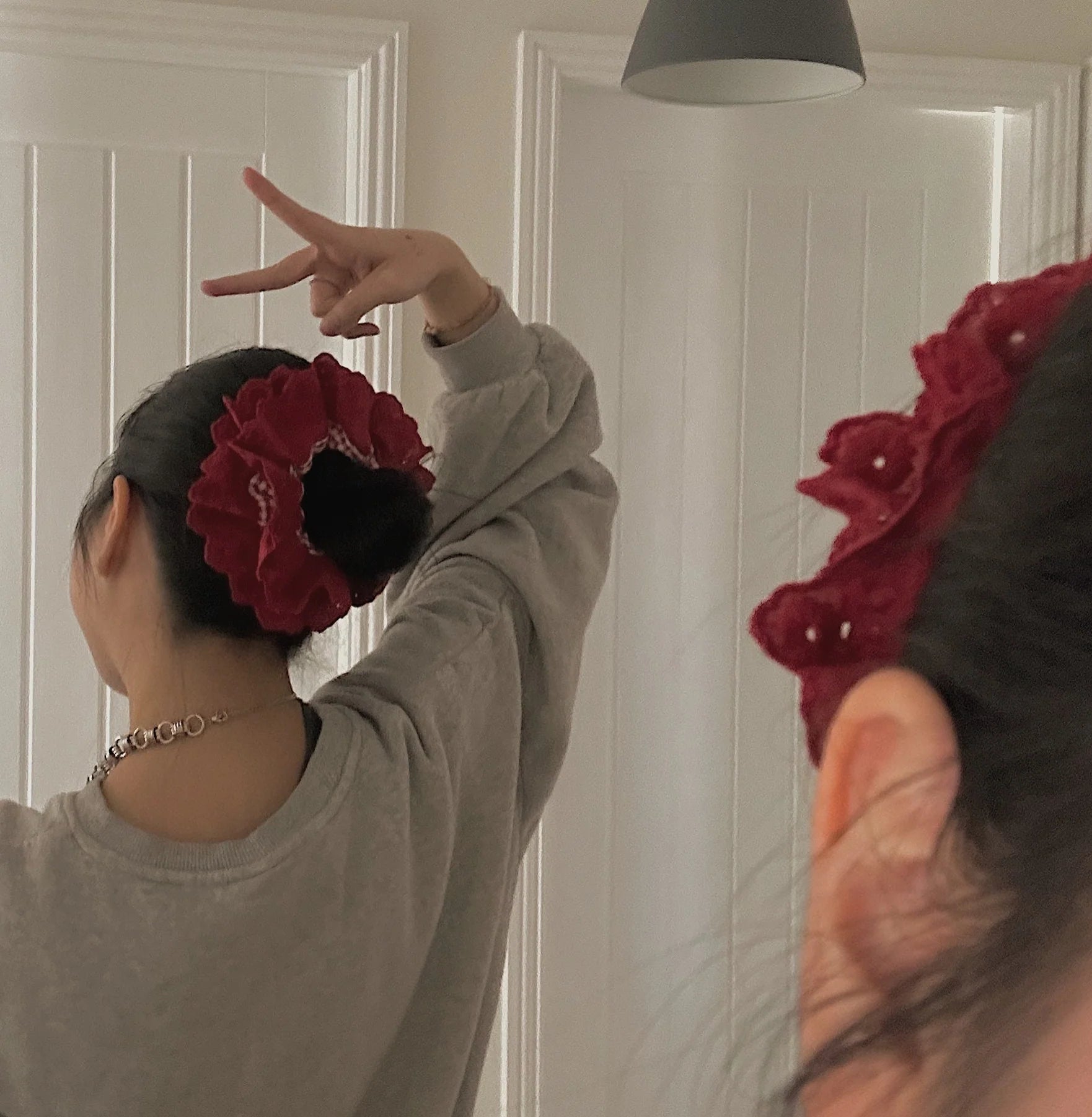 Oversized Red Gingham Scrunchies, Double layer Luxury Scrunchies